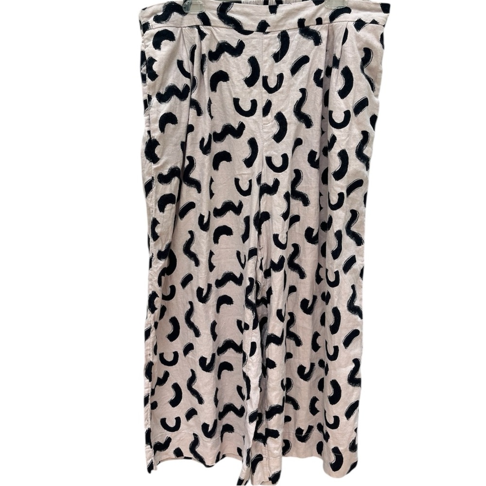 A New Day Black and Cream Wide Leg Line Pants Pull-On Pockets Business Casual